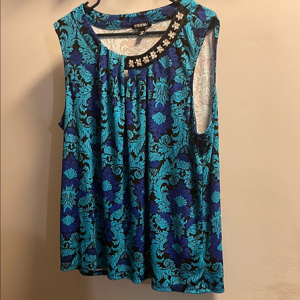 Roz & Ali Blue Embellished Relaxed Blouse